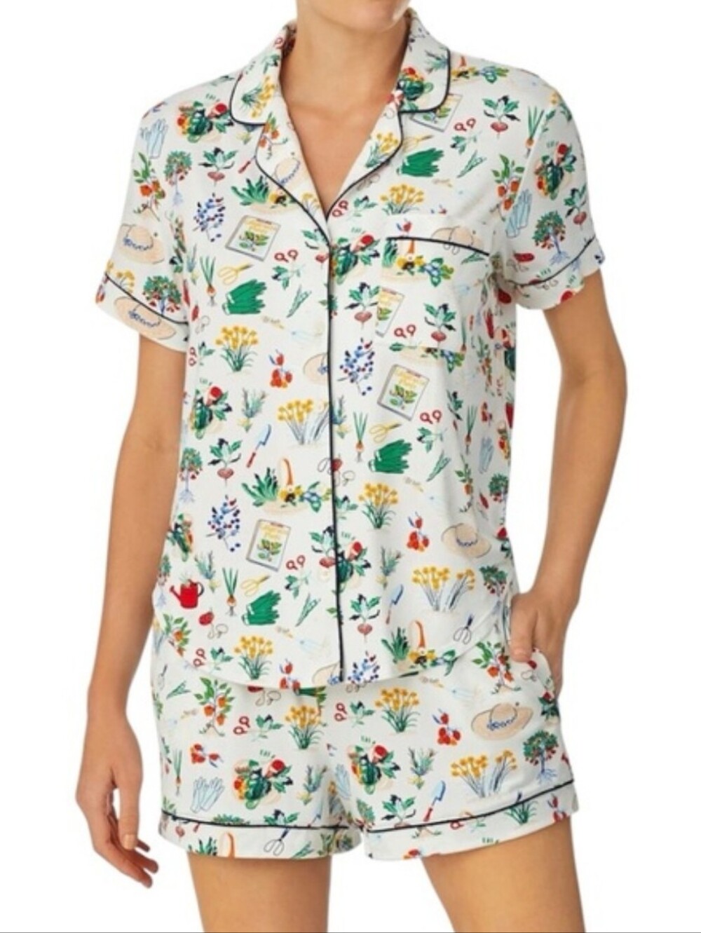 Kate Spade In the Garden Pajama Set Short Sleeve & Shorts Gardening Print XL